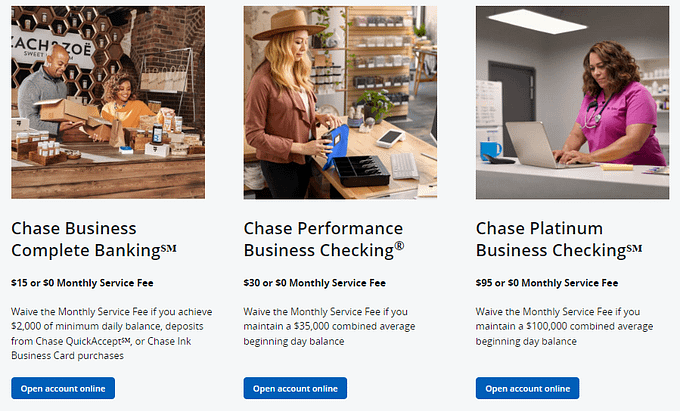 Chase Business, Performance and Platinum Checking