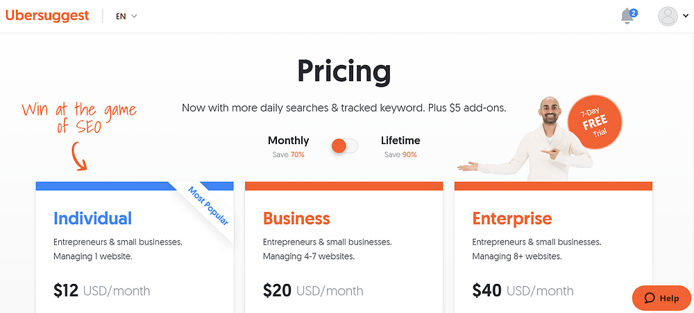 Ubersuggest Plans & Pricing