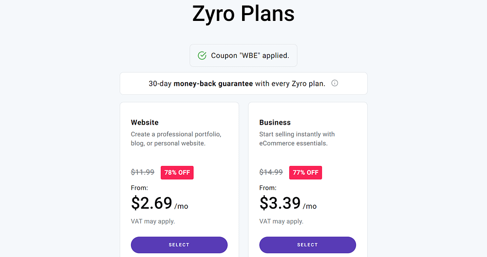 Zyro Plans