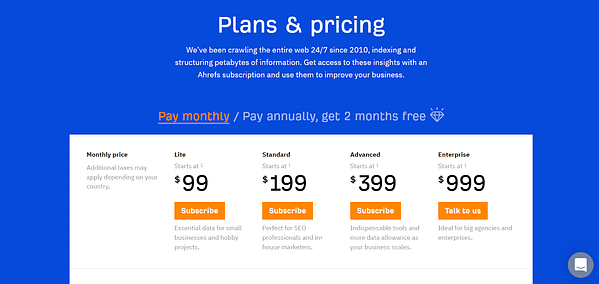Ahrefs Pay monthly pricing